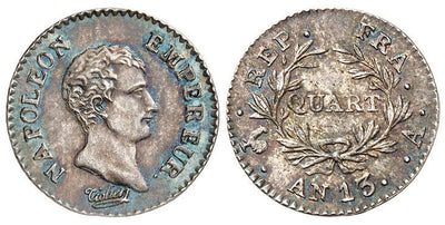 アンティークコインギャラリア フランス ナポレオン・ボナパルト 1/4フラン銀貨 1804年 PCGS MS65