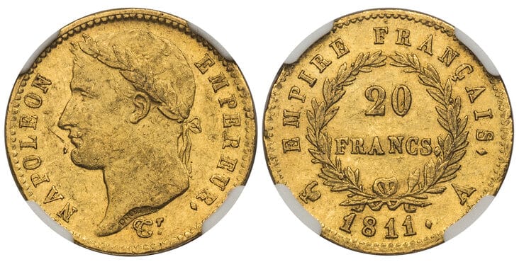 フランス ナポレオン・ボナパルト 20フラン金貨 1811年 NGC MS61 