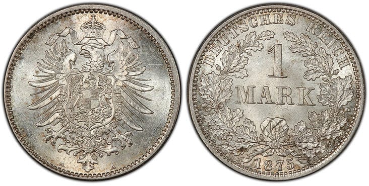 アンティークコインギャラリア ドイツ帝国 1マルク銀貨 1875年 PCGS MS65