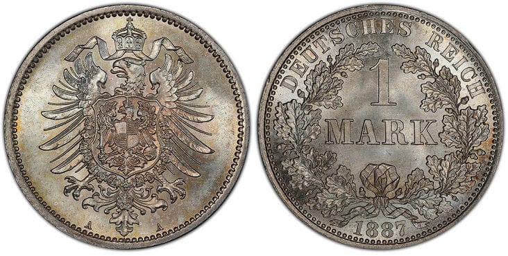 ドイツ帝国 1マルク銀貨 1887年 PCGS MS66 | アンティークコインギャラリア