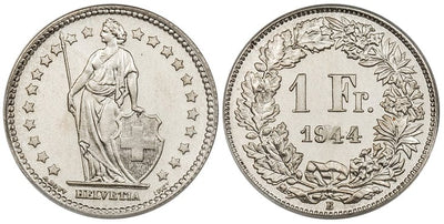kosuke_dev スイス ヘルヴェティア 1スイスフラン銀貨 1944-B年 PCGS SP66