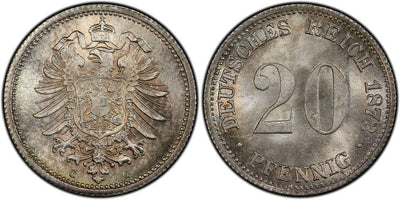 アンティークコインギャラリア ドイツ帝国 ヴィルヘルム1世 20ペニヒ銀貨 1873年 PCGS MS66+