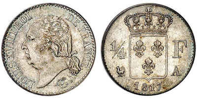 アンティークコインギャラリア フランス ルイ18世 1/4フラン銀貨 1817年 PCGS MS65