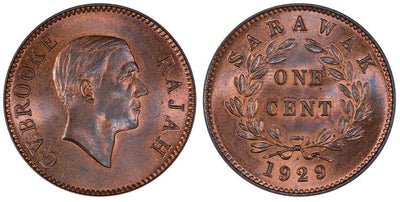 サラワク王国 チャールズ・ブルック セント銅貨 1929-H年 PCGS SP65RB