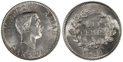 サラワク王国 チャールズ・ビナー・ブルック 10セント硬貨 1934年 PCGS SP65