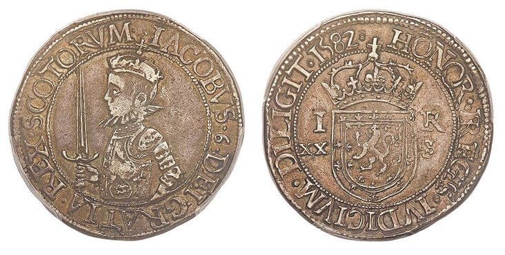 kosuke_dev スコットランド ジェームズ6世 20シリング銀貨 1582年 PCGS AU50