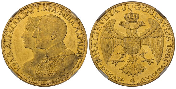 ユーゴスラビア1デュカット金貨1931年アレクサンダル1世