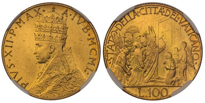 バチカン市国 ピウス12世 100リラ金貨 1950年 NGC MS66