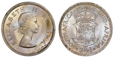 南アフリカ エリザベス2世 2-1/2シリング銀貨 1956年 NGC MS64+ ...