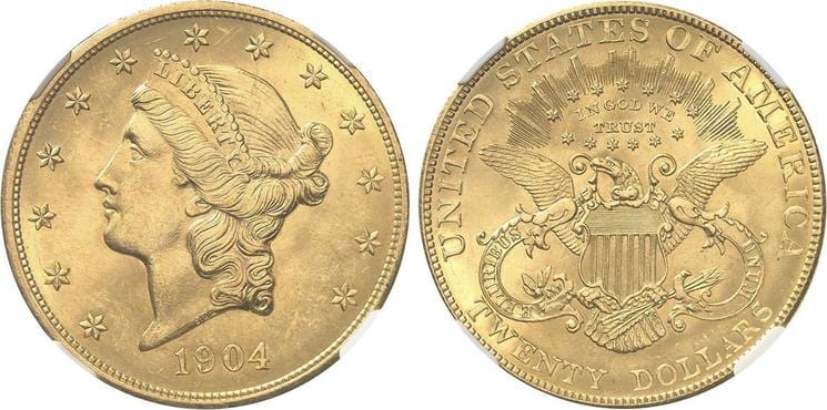 kosuke_dev アメリカ合衆国 フィラデルフィア 20ドル金貨 1904年 NGC MS65+