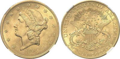 アメリカ合衆国 フィラデルフィア 20ドル金貨 1904年 NGC MS65+