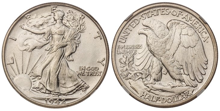 美術品/アンティークラストプライス！アメリカ ハクトウワシハーフダラー硬貨1942年