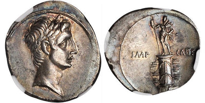 古代ローマ帝国 オクタヴィアン(アウグストゥス) デナリウス貨 紀元前30-27年 NGC Ch. AU