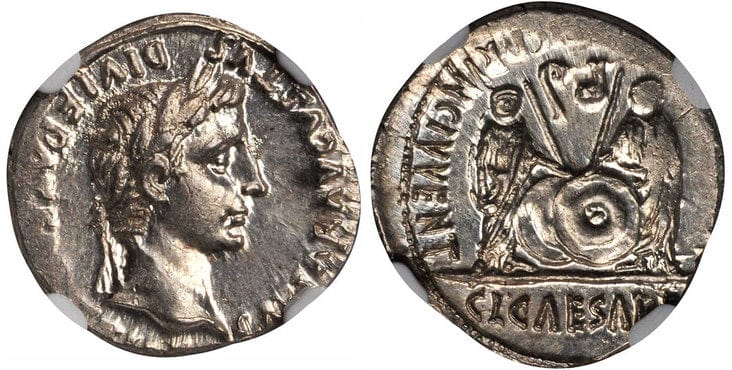 古代ローマ帝国 アウグストゥス デナリウス貨 BC27-AD14年 NGC MS | アンティークコインギャラリア