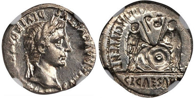 古代ローマ帝国 アウグストゥス デナリウス貨 BC27-AD14年 NGC MS