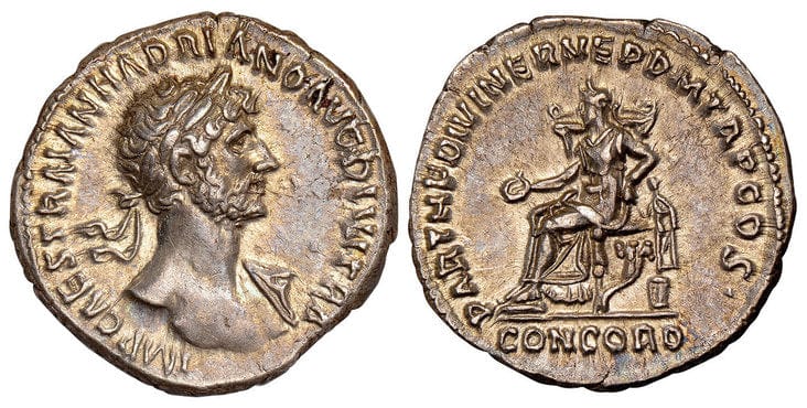 kosuke_dev ローマ帝国 ハドリアヌス デナリウス銀貨 117-138年 NGC AU