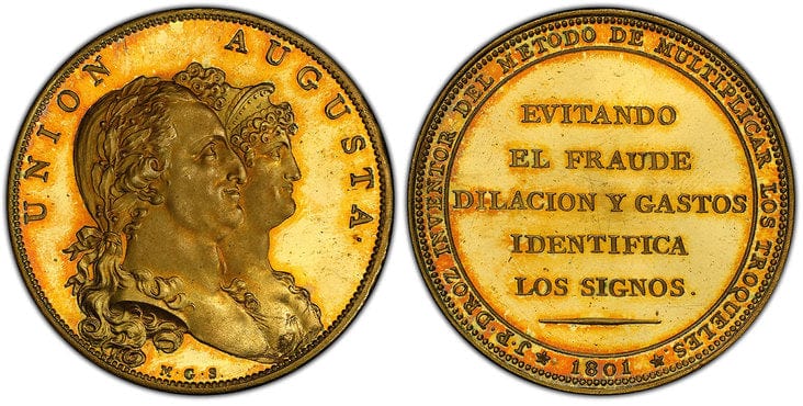 kosuke_dev スペイン カルロス4世 マリア・ルイサ・デ・パルマ メダル 1801年 PCGS SP65
