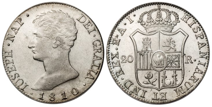 kosuke_dev スペイン ジョゼフ・ボナパルト ホセ1世 20レアル銀貨 1810-年 PCGS MS62