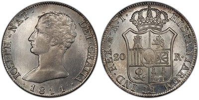 kosuke_dev スペイン ジョゼフ・ボナパルト ホセ1世 20レアル銀貨 1811-M年 PCGS MS63