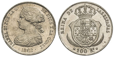 スペイン イサベル2世 100プラチナコイン 1862年 Mint State