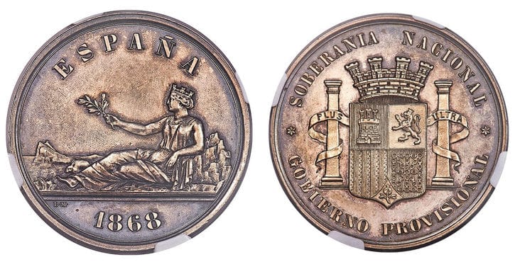kosuke_dev スペイン 5ペセタ銀貨 1868年 NGC MS63