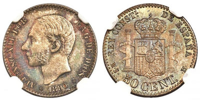 kosuke_dev スペイン アルフォンソ12世 50センチモ銀貨 1880年 NGC PR66