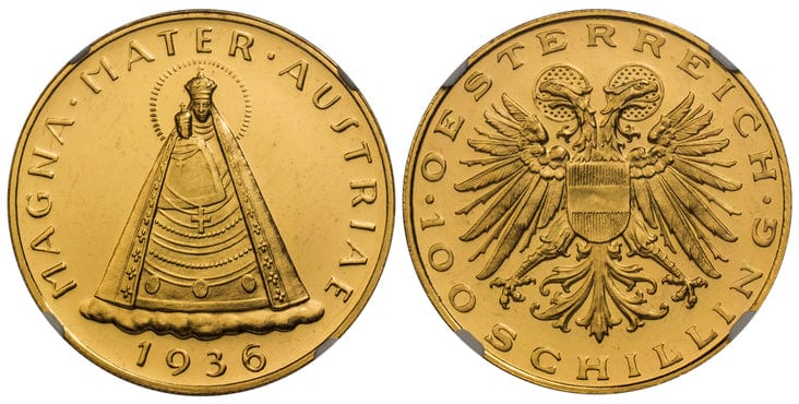 kosuke_dev オーストリア マリアツェル 100シリング金貨 1936年 NGC PL64