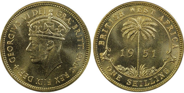 イギリス領東アフリカ ジョージ6世 1シリング硬貨 1951-KN年 PCGS SP65