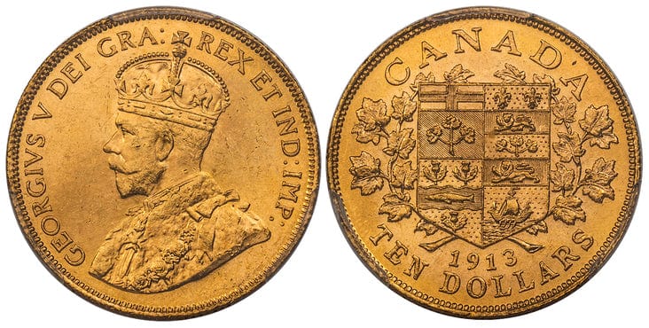 アンティークコインギャラリア カナダ ジョージ5世 10ドル金貨 1913年 PCGS MS64