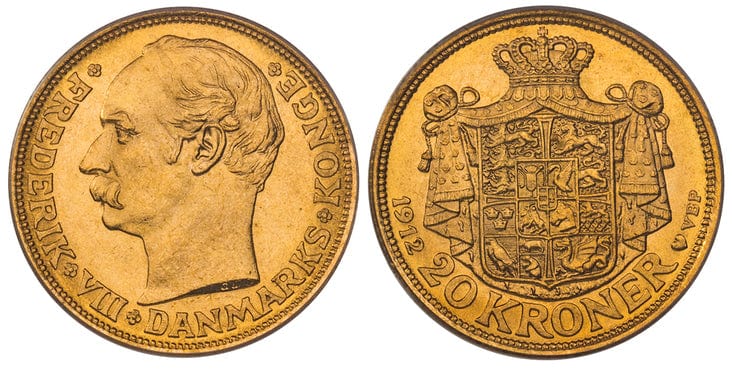 kosuke_dev デンマーク フレゼリク8世 20クローネ金貨 1912年VBP PCGS MS67