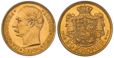 デンマーク フレゼリク8世 20クローネ金貨 1912年VBP PCGS MS67