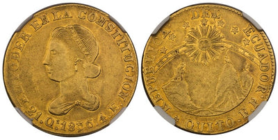 エクアドル 4エスクード金貨 1836年 NGC XF45