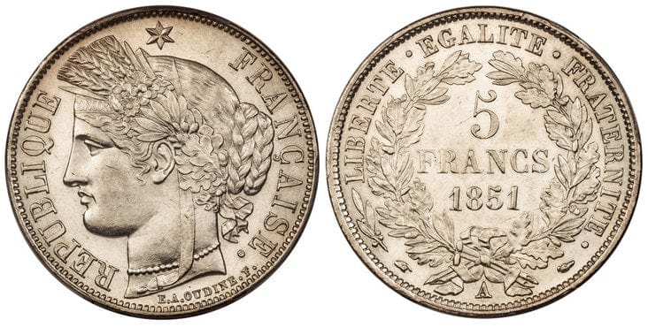 kosuke_dev フランス 5フラン銀貨 1851-A年 PCGS MS62