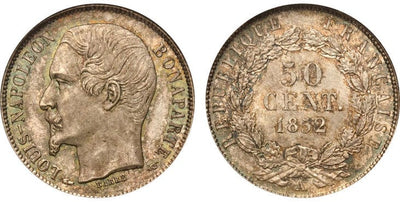 kosuke_dev フランス ルイ・ナポレオン 50サンチーム銀貨 1852-A年 NGC MS66