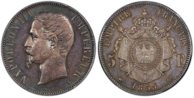 アンティークコインギャラリア フランス ナポレオン3世 5フラン銀貨 1855-A年 PCGS MS64