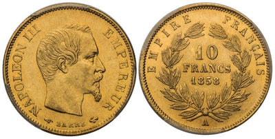 アンティークコインギャラリア フランス ナポレオン3世 10フラン金貨 1858-A年 PCGS MS62