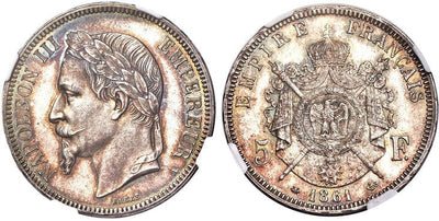 アンティークコインギャラリア フランス ナポレオン3世 5フラン銀貨 1861-A年 NGC MS64