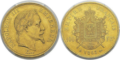 アンティークコインギャラリア フランス ナポレオン3世 100フラン金貨 1863-BB年 PCGS MS61