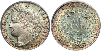 フランス 5フラン銀貨 1871-A年 PCGS MS66