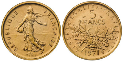 フランス ピエフォー 5フラン金貨 1971年 PCGS SP67