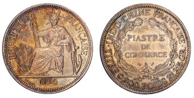 フランス領インドシナ ピアストル銀貨 1894-A年 NGC MS63+