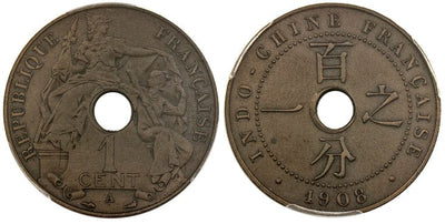 kosuke_dev フランス領インドシナ ピエフォー セント銅貨 1908-A年 PCGS SP65BN