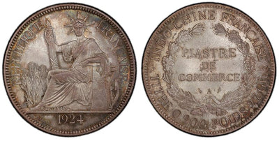 フランス領インドシナ ピアストル銀貨 1924-A年 PCGS MS64+