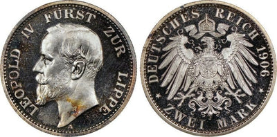 kosuke_dev ドイツ リッペ デトモルト レオポルト4世 2マルク銀貨 1906-A年 NGC PR67 Cameo