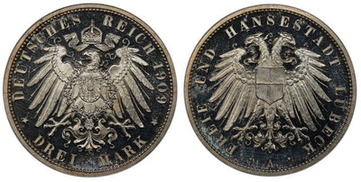 kosuke_dev ドイツ リューベック 3マルク銀貨 1909-A年 PCGS PR64DCAM