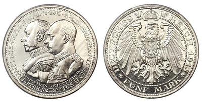 kosuke_dev ドイツ メクレンブルク フリードリヒ・フランツ4世 5マルク銀貨 1915年 PCGS PR64 Cameo