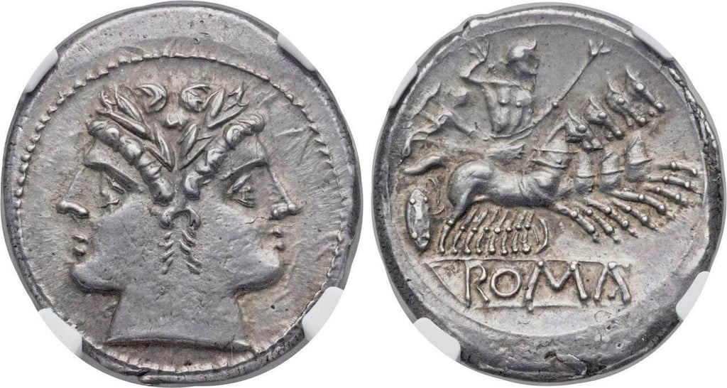 kosuke_dev 古代ローマ帝国 ディドラクマ銀貨 紀元前225-214年 NGC Ch. AU★