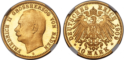 ドイツ アンハルト公国 フリードリヒ2世 20マルク金貨 1909年G【NGC PR66 Ultra Cameo】