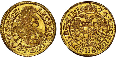 kosuke_dev 神聖ローマ帝国 オーストリア レオポルト1世 1674年 1/6ダカット 金貨 NGC MS65