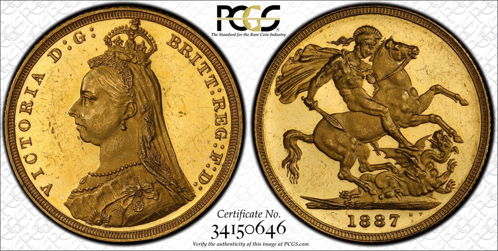 アンティークコインギャラリア 1887年 イギリス ヴィクトリア女王 ソブリン金貨 パターン 14パール PCGS PR62DCAM